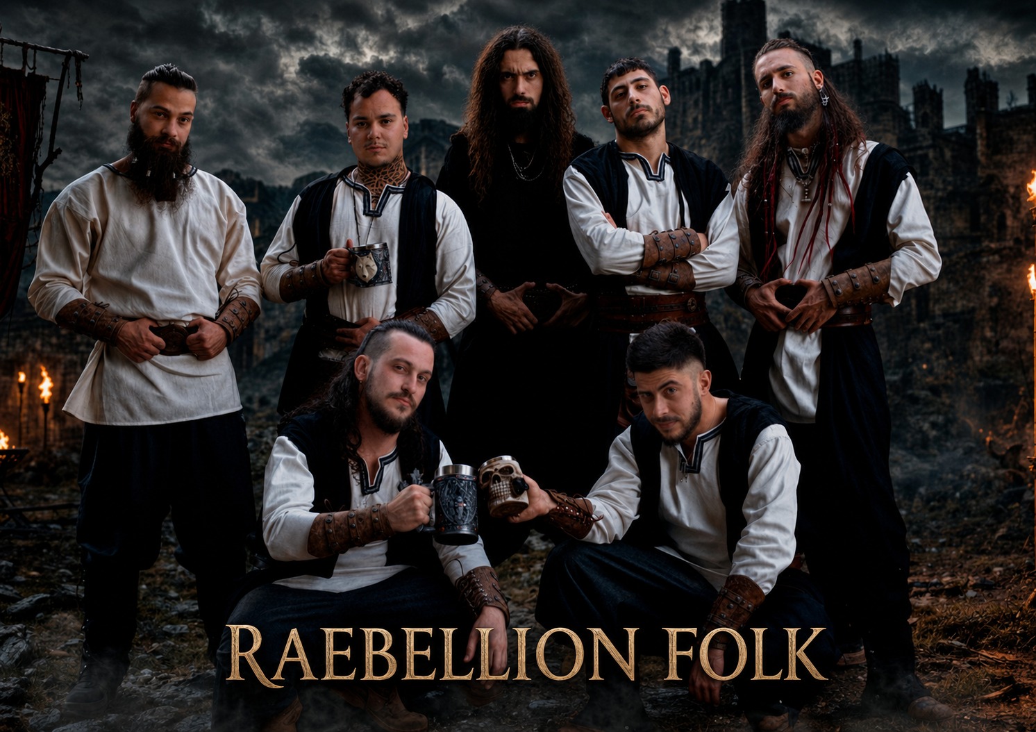 Integrantes de Raebellion Folk ante un castillo medieval